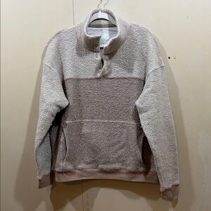 Outdoor Voices Two-Tone Sherpa Crewneck - Light Cream & Taupe
